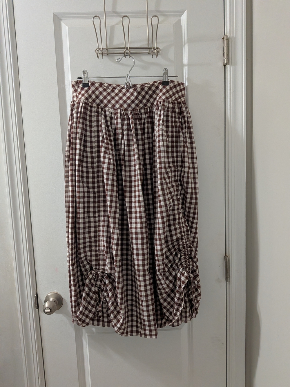 Cider Gingham Midi Skirt in Brown and White